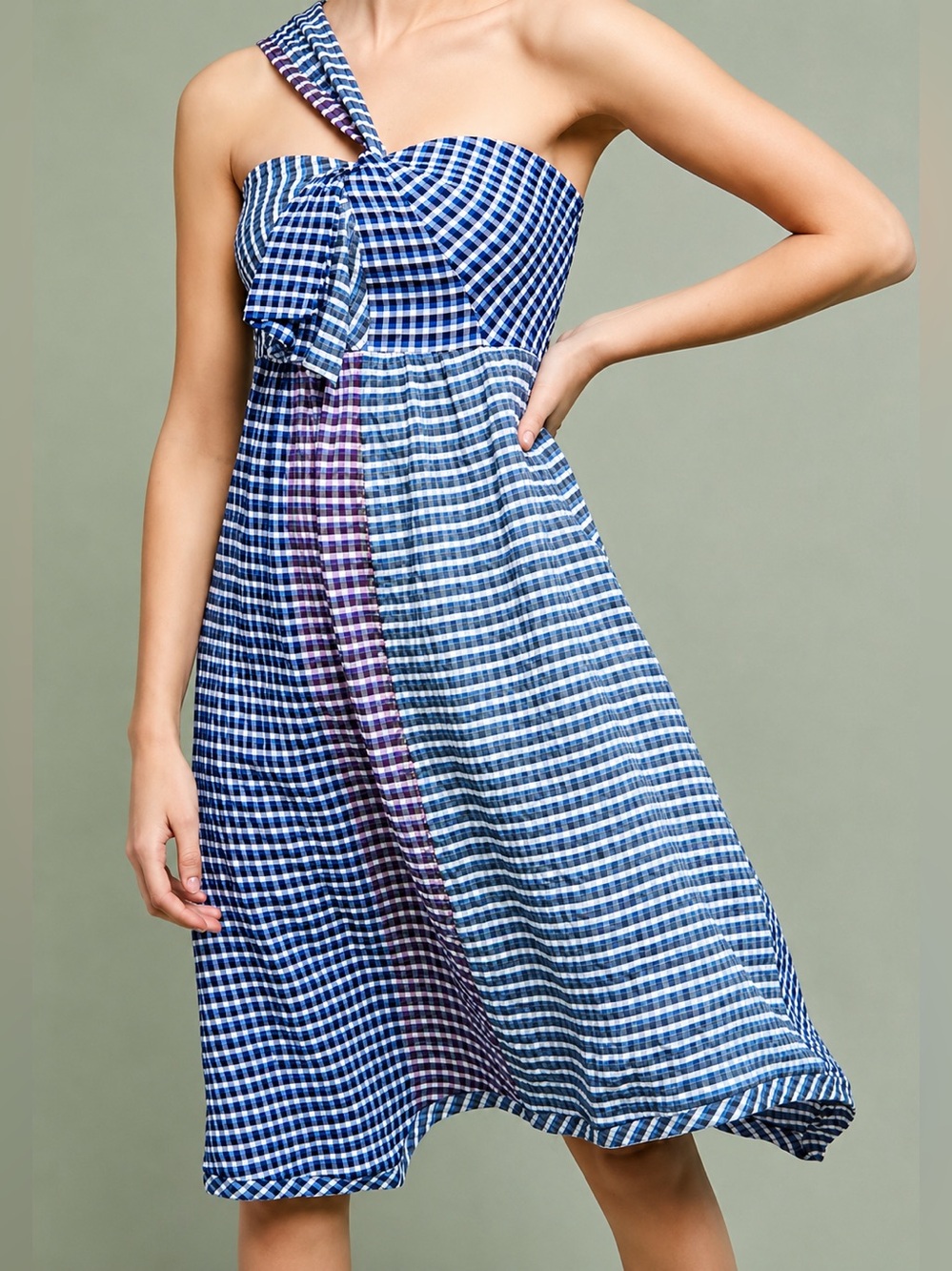 Maeve Waverly NWT gingham one shoulder dress, size 0